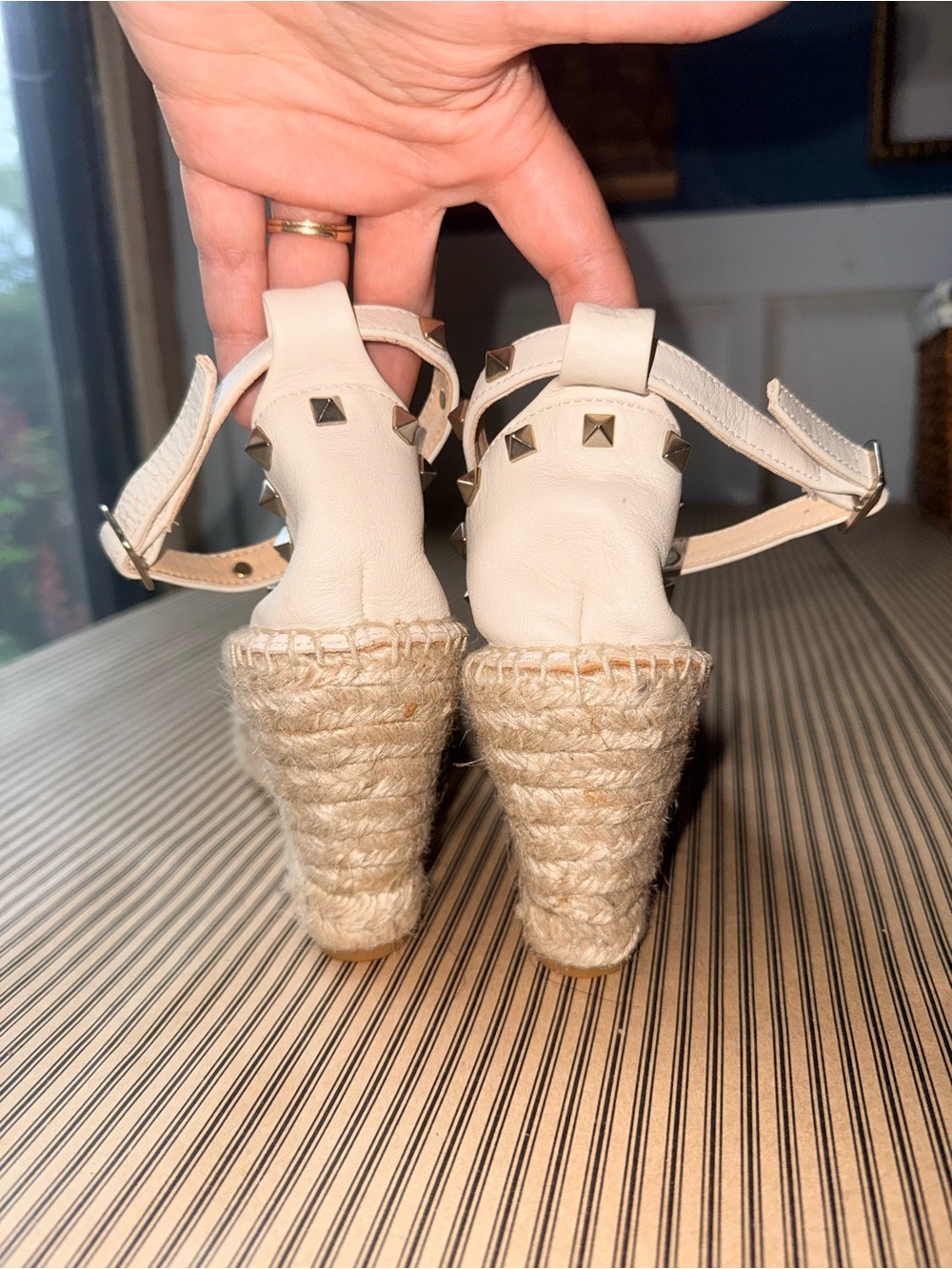 Studded White Ankle-Strap Espadrille Sandals - Women - Picture 3 of 5